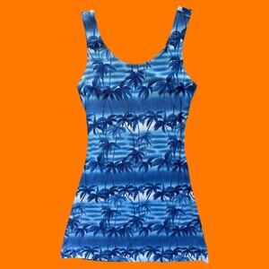 90's vintage slinky tropical palm tree print bodycon mini dress XS SMALL